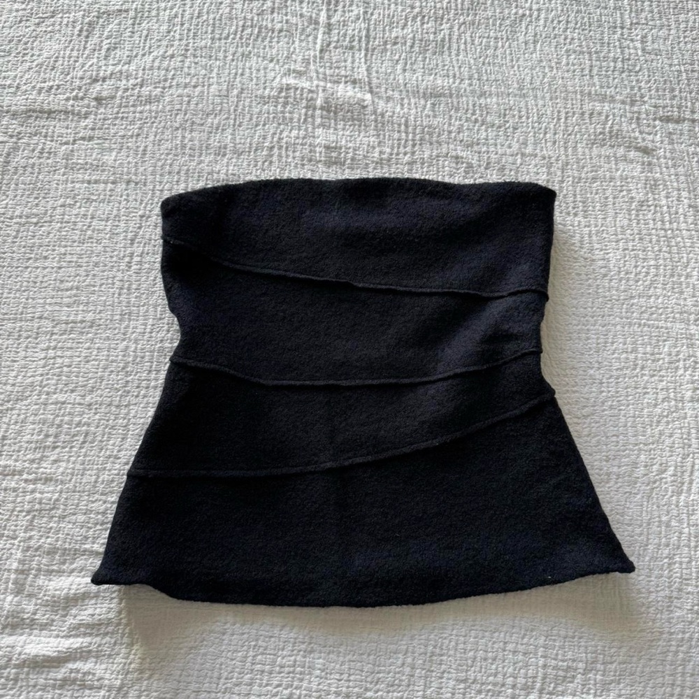 Zara Navy Blue Textured Strapless Top